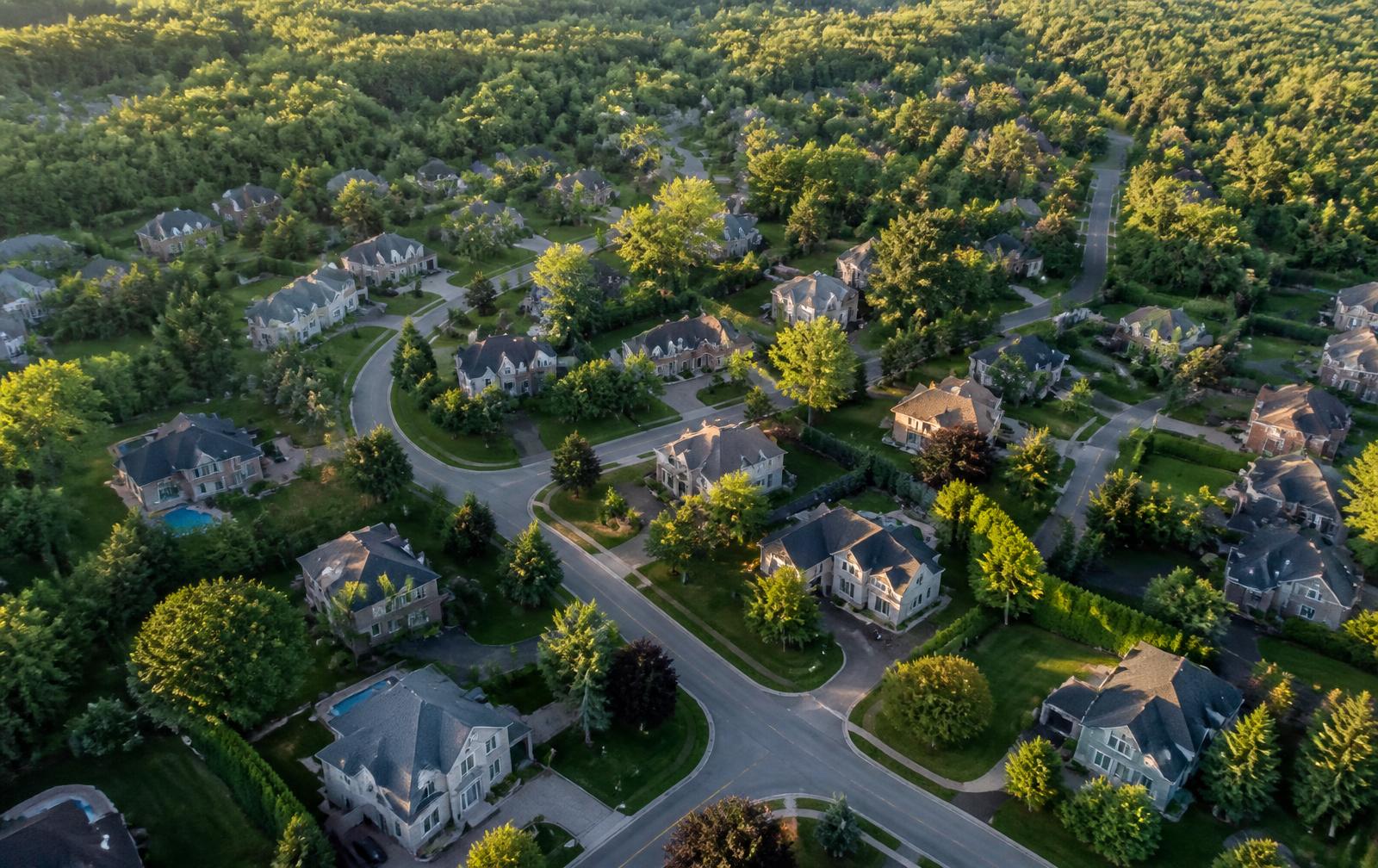 Vue aérienne d'un secteur résidentiel de la Rive-Nord, près de Blainville et Mirabel